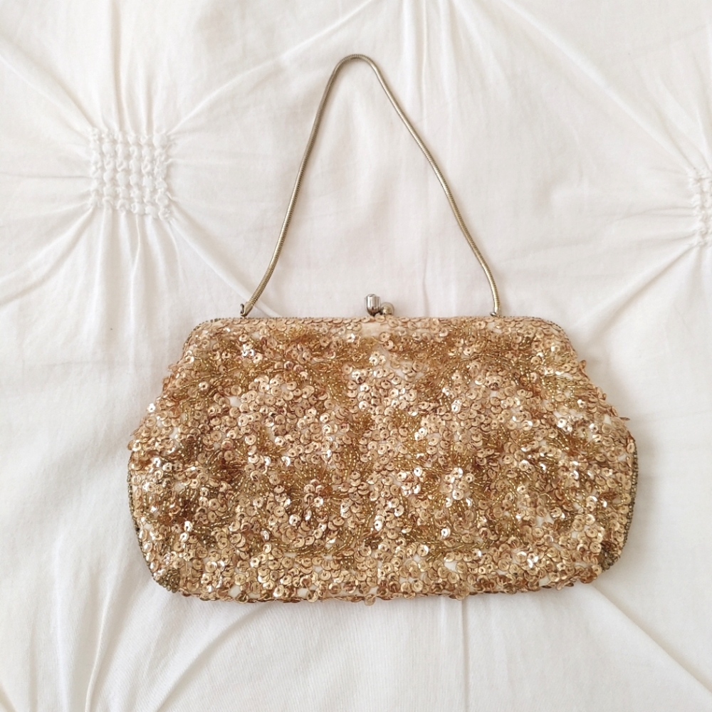 Vintage Gold Sequin Clutch Wristlet - Picture 5 of 11